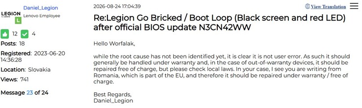 Update over problemen met het Legion Go-BIOS.