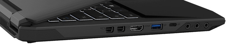 Linkerkant: Mini DisplayPort 1.4, Mini DisplayPort 1.2, HDMI, USB 3.1 Gen-1 (Type-A), USB 3.1 Gen-2 (Type-C), microfoon invoer, koptelefoonpoort, S/PDIF