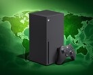 Xbox Series X-console weergegeven met wereldkaart