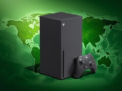 Xbox Series X-console weergegeven met wereldkaart