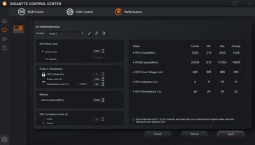 Gigabyte Control Center - Prestatie-aanpassing