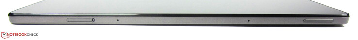 Boven: microSD-slot, microfoons, volumeknop