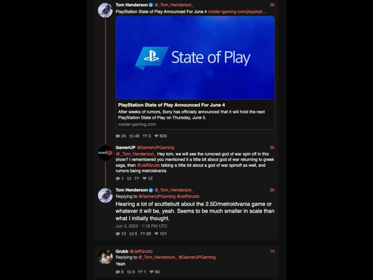 Tom Henderson en Jeff Grubb reageren op een opmerking over het God of War spin-off spel. (Afbeeldingsbron: Xcancel)