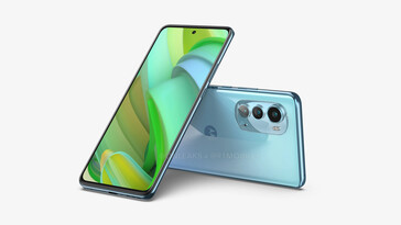 De "Motorola Edge (2022)" in zijn vermeende lichtere blauwe tint. (Bron: 91Mobiles x OnLeaks)