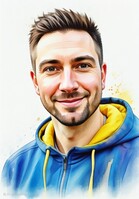 Afbeelding gegenereerd met Portrait Studio AI in de modus "Aquarel".