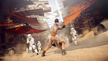 Rey in Star Wars Battlefront 2: Celebration Edition (bron: Steam)