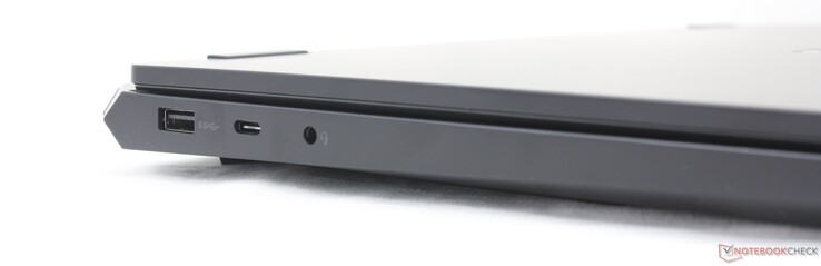 Links: USB-A (5 Gbps), USB-C met DisplayPort 1.4 + Power Delivery (10 Gbps), 3,5 mm-hoofdtelefoonaansluiting
