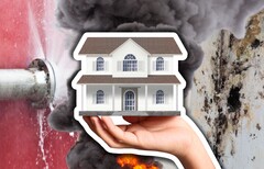 Waterlekmonitoren, rookmelders en thermostaten hebben allemaal smart home-potentieel. Een generiek huis, een lekkende leiding en een brand afgebeeld. (Afbeelding Bron: Canva - Bewerkingen)