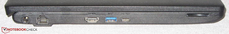 Links: voedingspoort, Gigabit-Ethernet, HDMI, USB 3.2 Gen 1 (Type A), USB 3.2 Gen 2 (Type C; Power Delivery, DisplayPort), geheugenkaartlezer (SD)