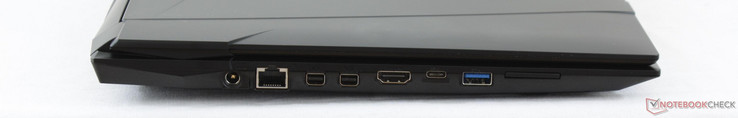 Linkerkant: stroomadapter, Gigabit RJ-45, mDP 1.3, mDP 1.2, HDMI 1.4, USB 3.1 Type-C Gen. 2, USB 3.0, SD kaartlezer