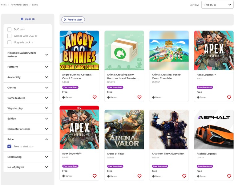 Nintendo eShop gratis spellen om mee te beginnen (Afbeelding bron: screenshot, Nintendo eShop)