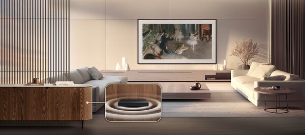 De draadloze One Connect Box van de Frame Pro zorgt voor een rommelvrije installatie.