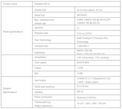 Kenmerken van Predator X27 X (Afbeelding bron: Acer - machine vertaald)