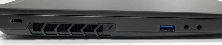 Links: Kensington-slot, USB-A 3.2 Gen. 2, 3,5 mm microfoonaansluiting, 3,5 mm hoofdtelefoonaansluiting