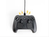 Artistieke weergave van het opladen van de Steam Controller met de magnetische puck.