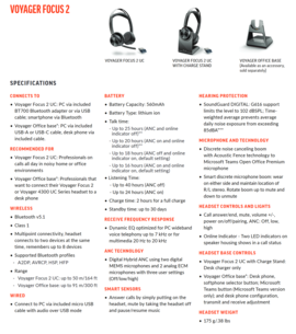 Poly Voyager Focus 2 - Specificaties. (Bron: Poly)