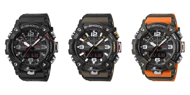 Van links naar rechts: de Casio G-Shock GG-B100X-1A, GG-B100X-1A3 en GG-B100X-1A9 horloges