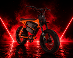 Het Juiced Scrambler Hardtail-model met dubbele accu biedt een actieradius van maximaal 120 mijl (200 km)