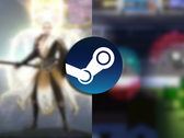 Het Steam-logo over twee vage screenshots van zowel Beat Survival als Celestial Bond.