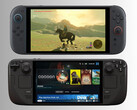 Nintendo Switch 2 zittend boven Steam Deck (Afbeelding bron: Nintendo of America, Valve met bewerking)