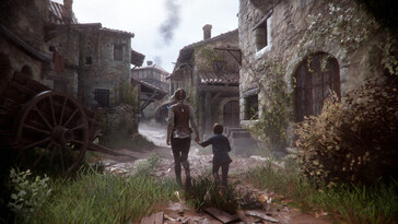Een afbeelding waarop Amicia en Hugo te zien zijn in A Plague Tale: Innocence.