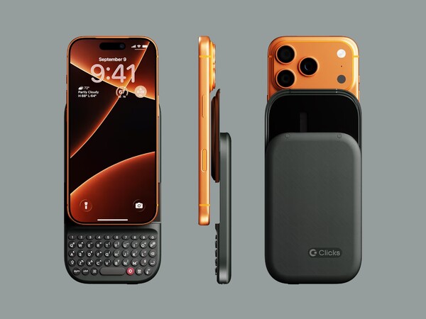 Het Clicks Power Keyboard wordt bevestigd aan iPhones met MagSafe en andere telefoons met Qi2-ondersteuning of een magnetisch hoesje. (Afbeeldingsbron: Clicks)