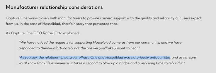 Capture One en Hasselblad hebben in het verleden niet bepaald een goede relatie gehad.