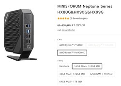 Minisforum Neptune Series HX99G configuraties (Bron: Minisforum)