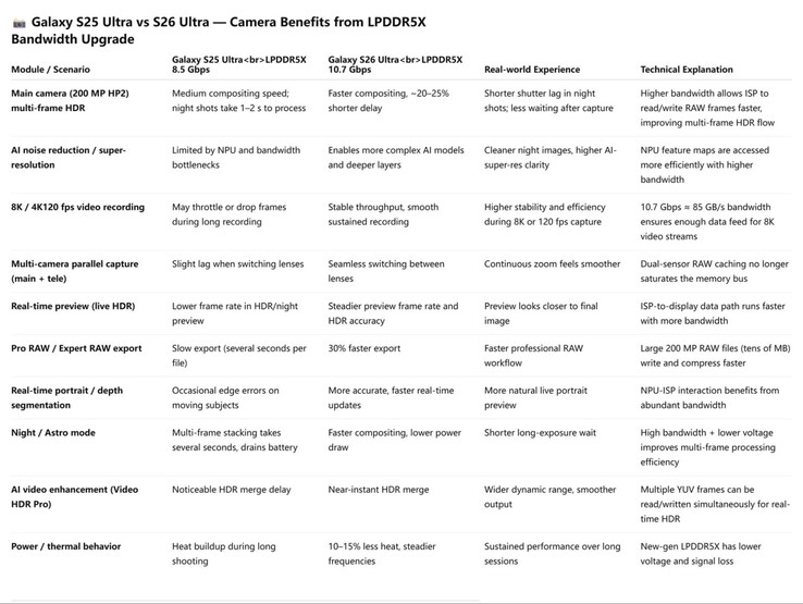 Vermeende cameraverbeteringen op Galaxy S26 dankzij sneller geheugen. (Afbeeldingsbron: Ice Universe op X)