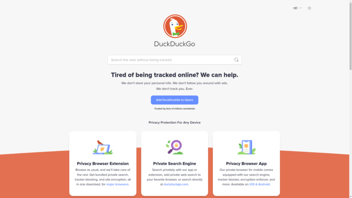 DuckDuckGo - startpagina vanaf februari 2023 (Beeldbron: Own)