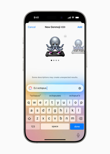iOS Genmoji interface met een gegenereerde