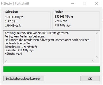 h2testw met volledige schijfscan