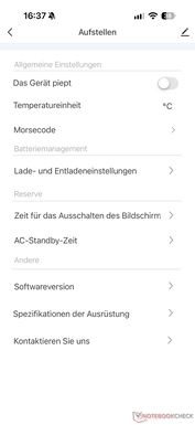 Menu met aanvullende instellingen