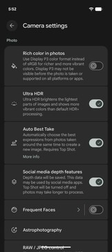Camera-instellingen: Foto vervolg.