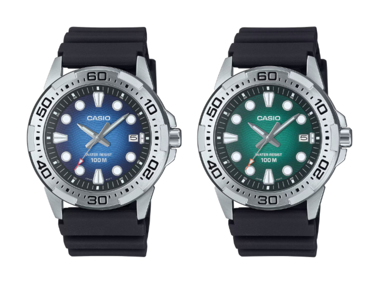 Van links naar rechts: de Casio Marine Sports MTD-140-2AV en MTD-140-3AV horloges. (Afbeeldingsbron: Casio, bewerkt)