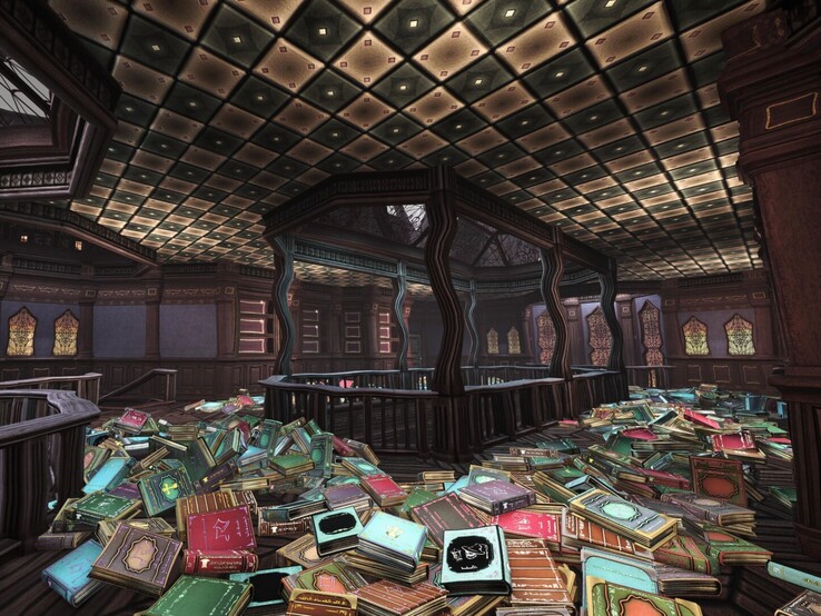 Als elk boek afzonderlijk moet worden teruggezet, kan het opruimen van het magische steegje behoorlijk wat tijd kosten. (Afbeelding: een screenshot van Cluttermancer: Tidy Up the Nightmare Alley.)