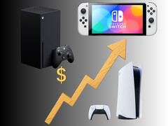 Prijsverhogingen Xbox, Switch en PS5 weergegeven met grafiek (bron: Xbox Gaming, Sony PlayStation, Nintendo of America met bewerkingen)