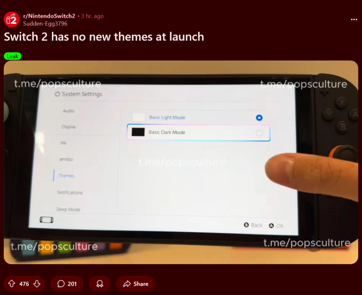 Nintendo Switch 2 unboxing video met thema's (Afbeelding bron: screenshot, Nintendo Switch 2 subreddit)
