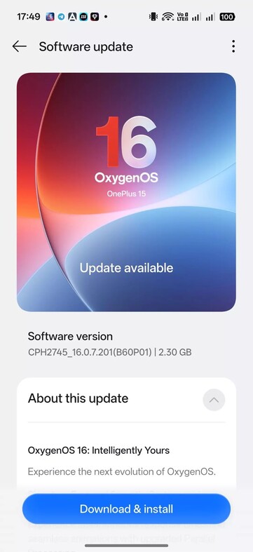 OxygenOS 16.0.7.201 OTA op OnePlus 15