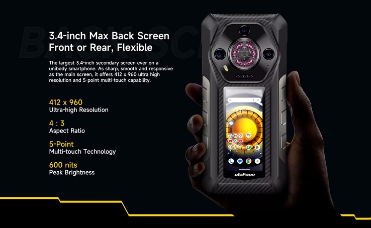 De robuuste smartphone heeft twee displays (Afbeelding bron: Ulefeone)