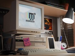 De Maingear Retro95 voorgebouwde gaming-pc op een desktop (Afbeelding bron: Maingear PR)