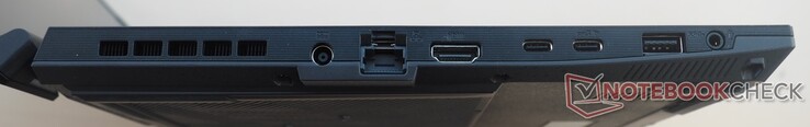 Linkerzijde: voeding, RJ45 LAN, HDMI 2.1, 2x USB-C 3.2 Gen2 (incl. DisplayPort), USB-A 3.2 Gen1, audio