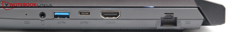 Rechts: LAN, HDMI, USB-C 3.0, USB-A 3.0, audiopoort