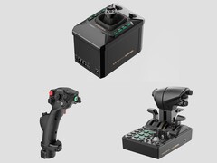 Moza AB6 basis (boven), MHG Flightstick (linksonder) en MTQ Throttle Quadrant (rechtsonder). (Afbeeldingsbron: Moza, bewerkt)