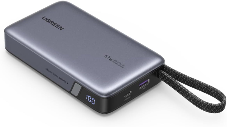 De Ugreen Nexode Power Bank 20000mAh 67W met geïntegreerde USB-C kabel. (Afbeelding bron: Ugreen, bewerkt)