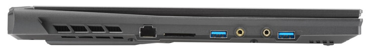 Linkerzijde: Gigabit Ethernet, geheugenkaartlezer (SD), USB 3.2 Gen 1 (Type-A), microfoon in, headset uit, USB 3.2 Gen 1 (Type-A)