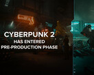 Cyberpunk 2 zal gebaseerd zijn op Unreal Engine 5, in plaats van CDPR's eigen REDengine. Afgebeeld - Artwork met daarop de tekst "Cyberpunk 2 is pre-productiefase ingegaan" (bron: @CDPROJEKTRED_IR op X/Twitter)