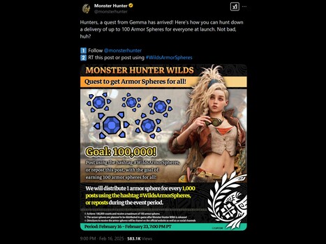Monster Hunter Wilds wedstrijdpost op X (Afbeeldingsbron: Officieel Monster Hunter Wilds X account)