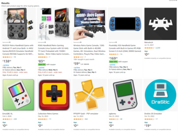 Een lijst van enkele emulatie-apps die vanaf het moment van schrijven van dit persbericht nog beschikbaar zijn in de Amazon App Store. (Afbeelding: screenshot van Amazon.com)