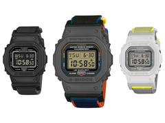 Afgebeeld - de Casio G-Shock DW-5600MNC-1, DW-5600MNC-BA2 en DW-5600MNC-7A8 tegen een witte achtergrond.